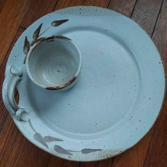 Chip and Dip plate and triple dip condiment salsa queso bowl - pottery -… - Picture 3 of 8